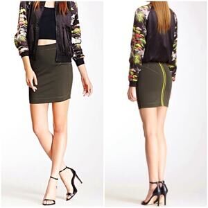 FRENCH CONNECTION Olive Scuba Bodycon Zipper Skirt 4 Green Mini Fitted $118